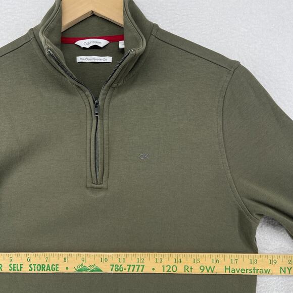 CALVIN KLEIN Sweatshirt Mens XS Classic 1/4 Zip Pullover Stretch Cotton Green - Picture 12 of 14